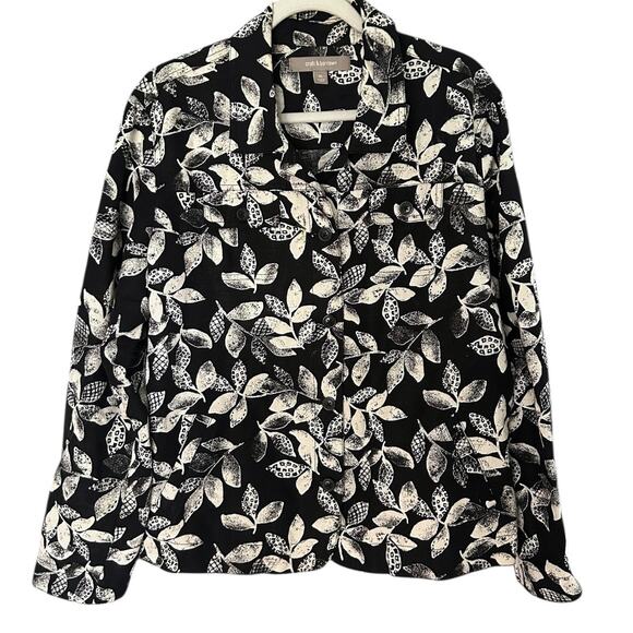 Croft & Barrel Floral Blazer Jacket Women's XL Linen Blend Black White Linen - Picture 1 of 8